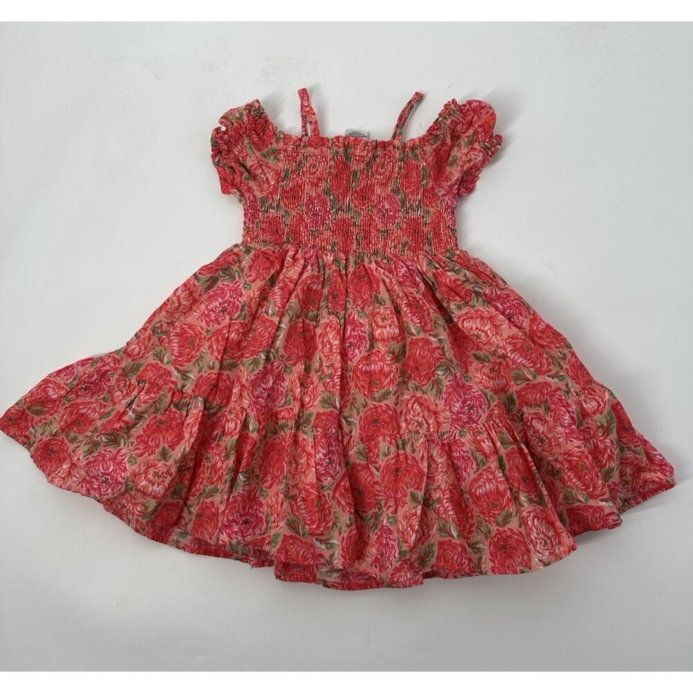 Haute‎ Hippie Girls Pink Floral Smocked Tiered Maxi Dress Size 5T Boho Rose EUC